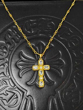 Chrome Hearts Square Diamond Cross Necklace